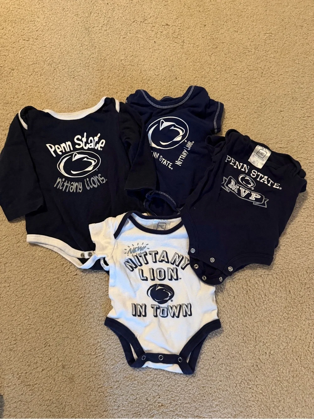 Nittany Lions Navy & White Baby One-Piece Bodysuit Set bundle